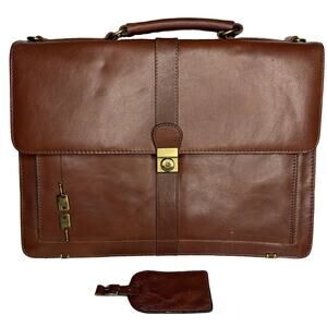 Stebco Top Grain Leather Briefcase Attaché Messenger Bag 2 Brass Keys Brown New